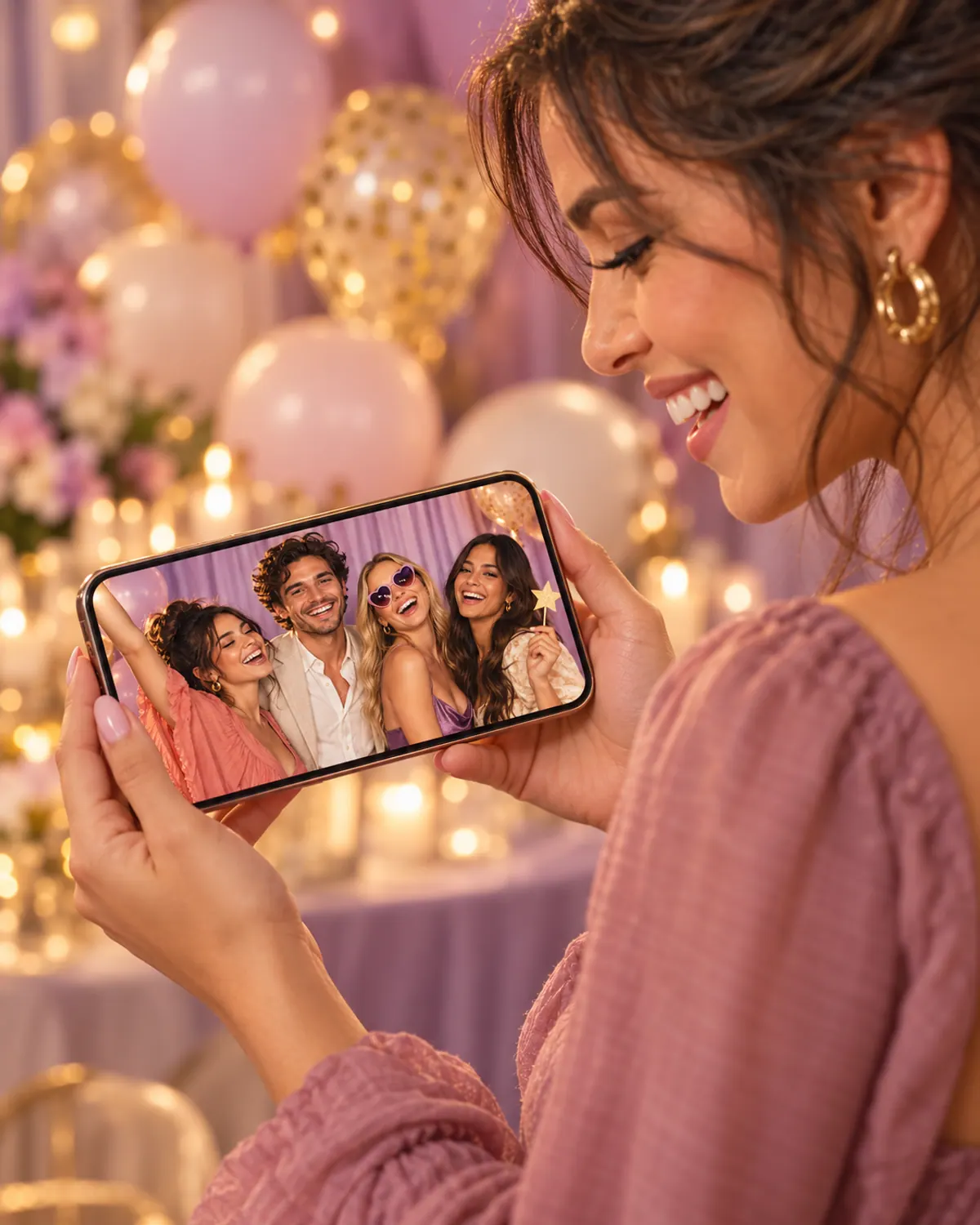 Illustrative scene of a guest viewing an event photo on their phone